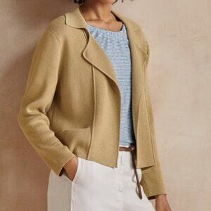 Poetry Edge to Edge Sweater 14 Tan Camel Cardigan Open Front Cotton Blazer